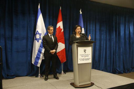 Canadian Society Board member Dr. Naomi Azrieli (right), Chair and CEO of The Azrieli Foundation, acted as MC at a question-and-answer session with Nicolas Sarkozy (left) at the True Heroes Tribute Gala. 